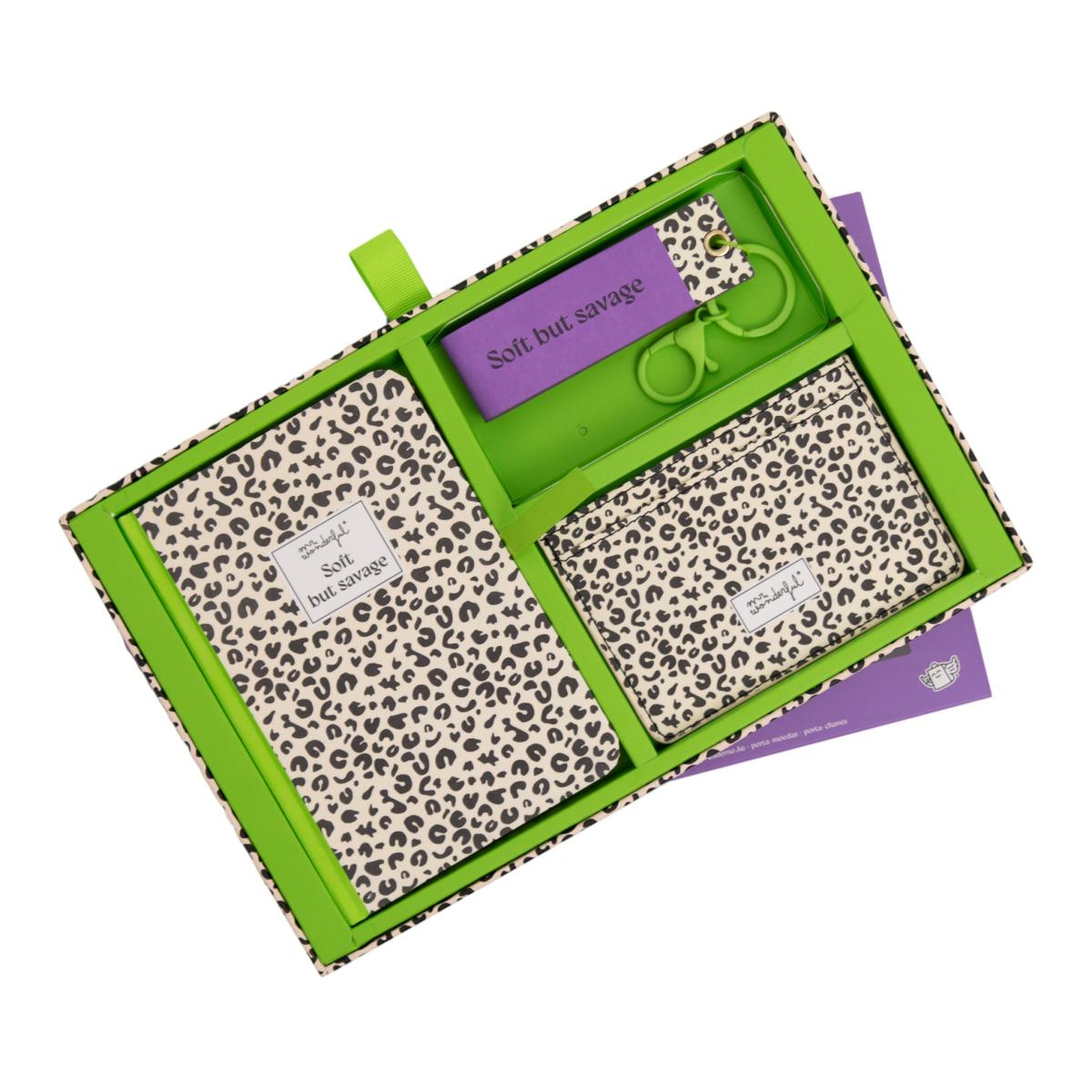 Conjunto de caderno A6 Mr Wonderful: Estampado animal com bolinhas, porta-moedas + porta-chaves 2