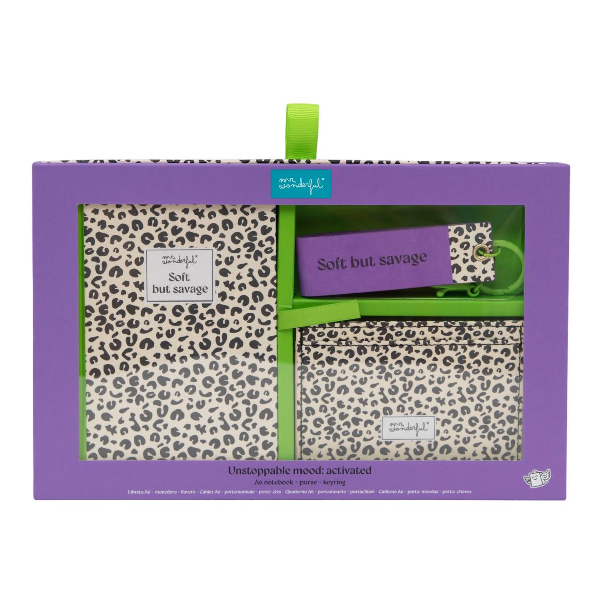 Conjunto de caderno A6 Mr Wonderful: Estampado animal com bolinhas, porta-moedas + porta-chaves 4
