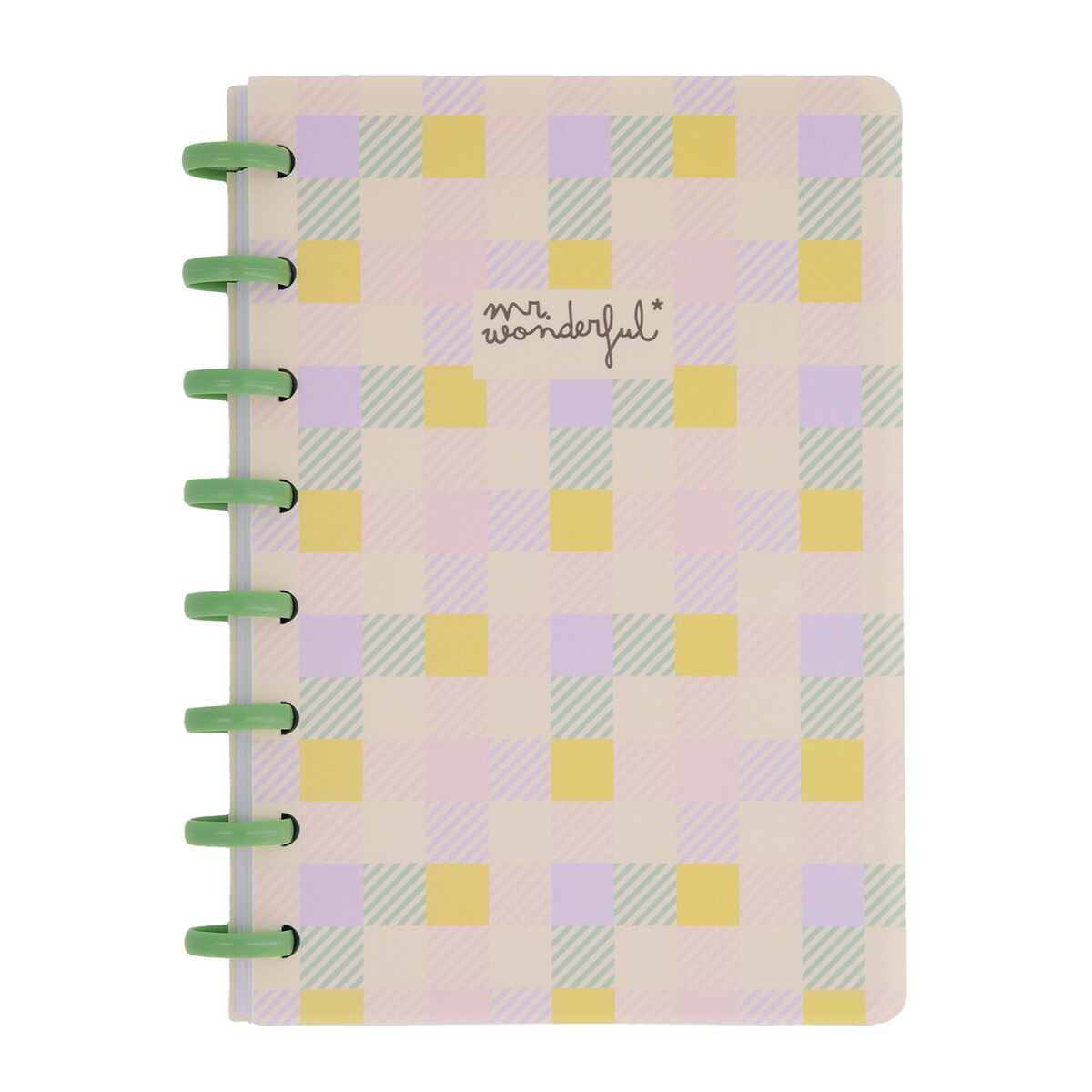 Caderno Mr Wonderful A5: quadrados amarelos, verdes e lilases 1