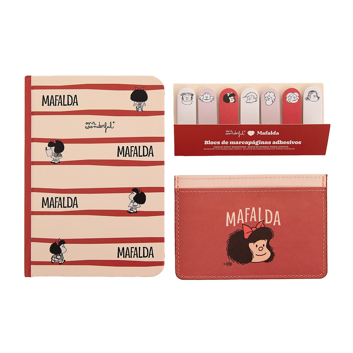 Imagen 0 de Set Mr Wonderful de libreta A6 + tarjetero + marcapáginas adhesivos - Mafalda?.