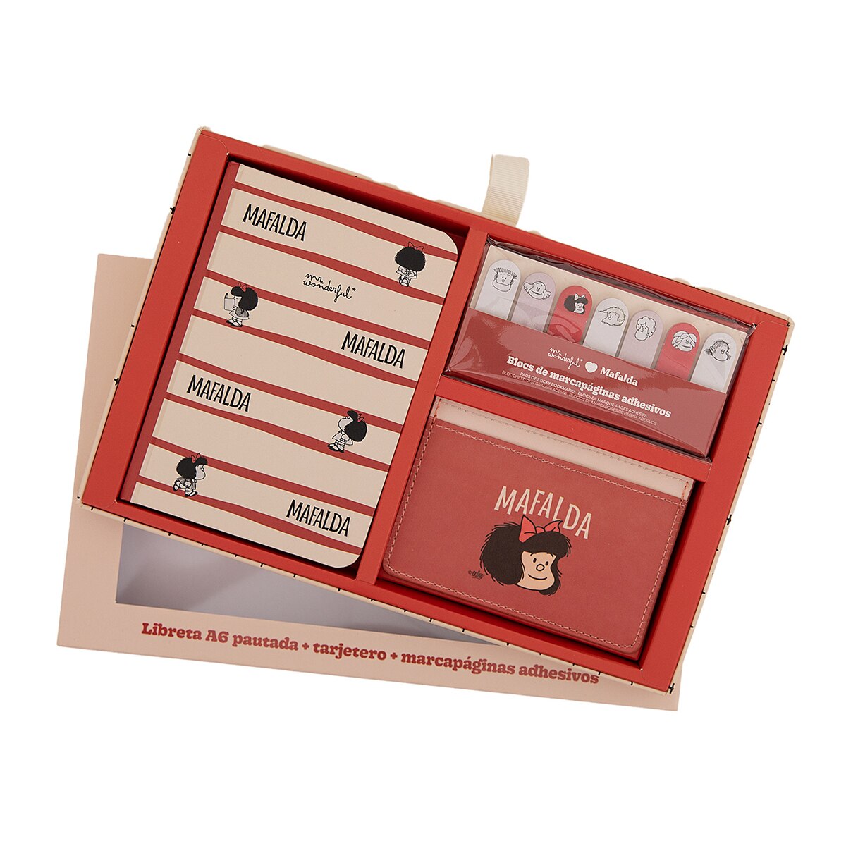 Set Mr Wonderful de libreta A6 + tarjetero + marcapáginas adhesivos - Mafalda?. 2