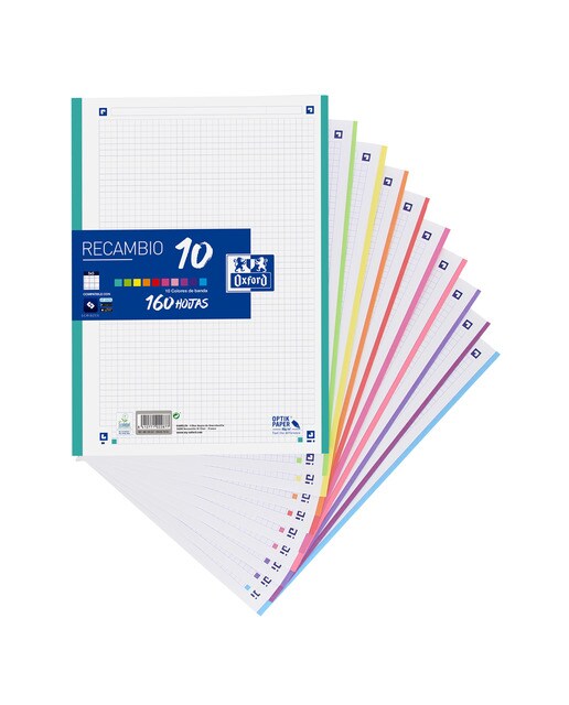 Imagen 0 de Recambio School Formato A4 Cuadricula de 5mm con 160 Hojas y 10 Colores de Banda Oxford