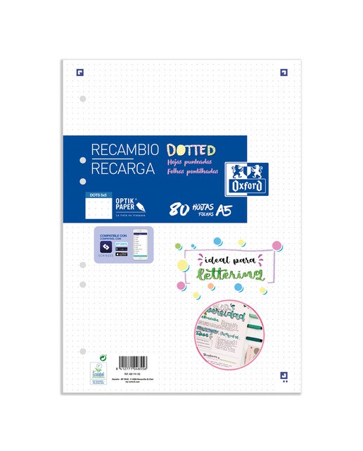 Embalagem de recarga em formato A5 com 80 folhas e pontos School Oxford Branco-1