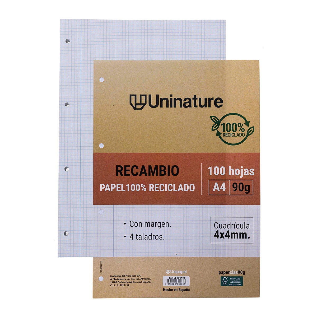Imagen 0 de Recambio A4 cuadrícula 4x4 Uninature Grafoplás