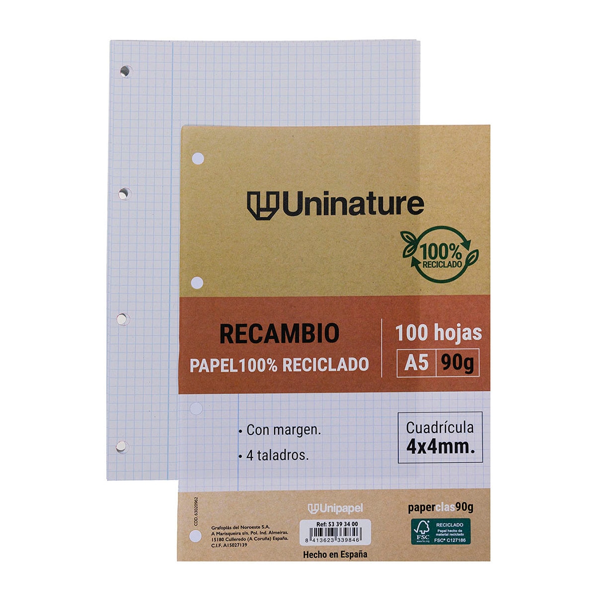 Imagen 0 de Recambio A5 cuadrícula 4x4 Uninature Grafoplás