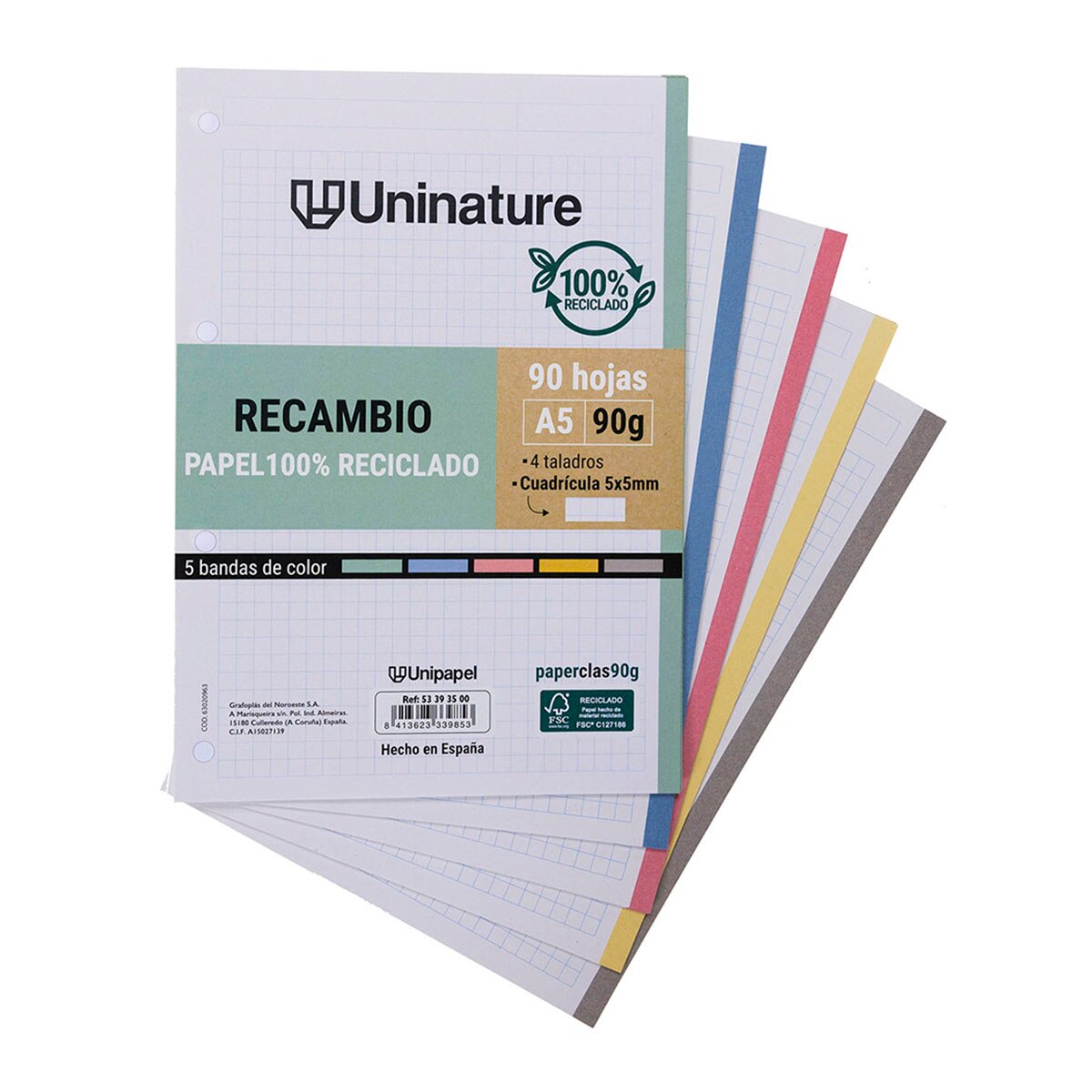 Imagen 0 de Recambio  A5 cuadrícula 5x5  Uninature Grafoplás