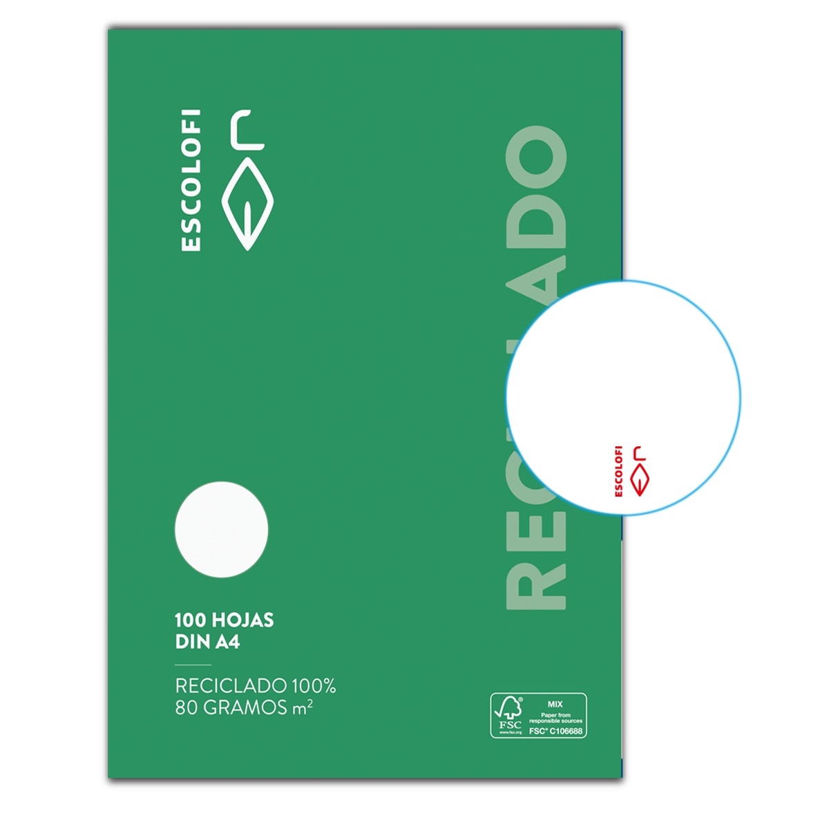 Imagen 0 de Recambio reciclado ecológico 100 hojas 80 gr Din A4 liso sin perforar Escolafi Kraft