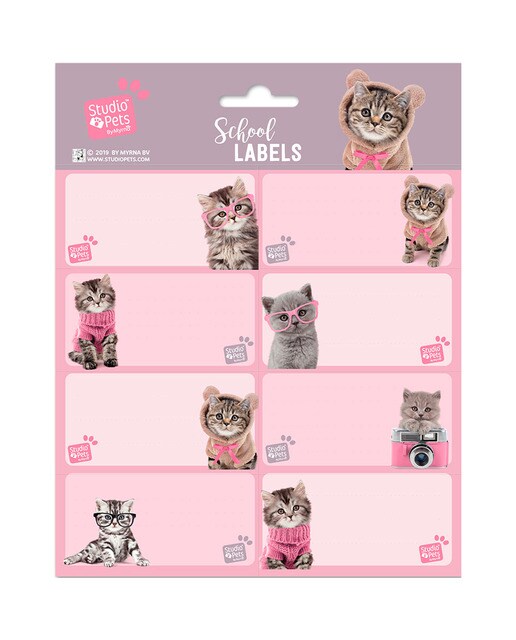 Pack de 16 Etiquetas Escolares Grupo Erik Studio Pets Cats 2019 Rosa e Malva Rosa-1