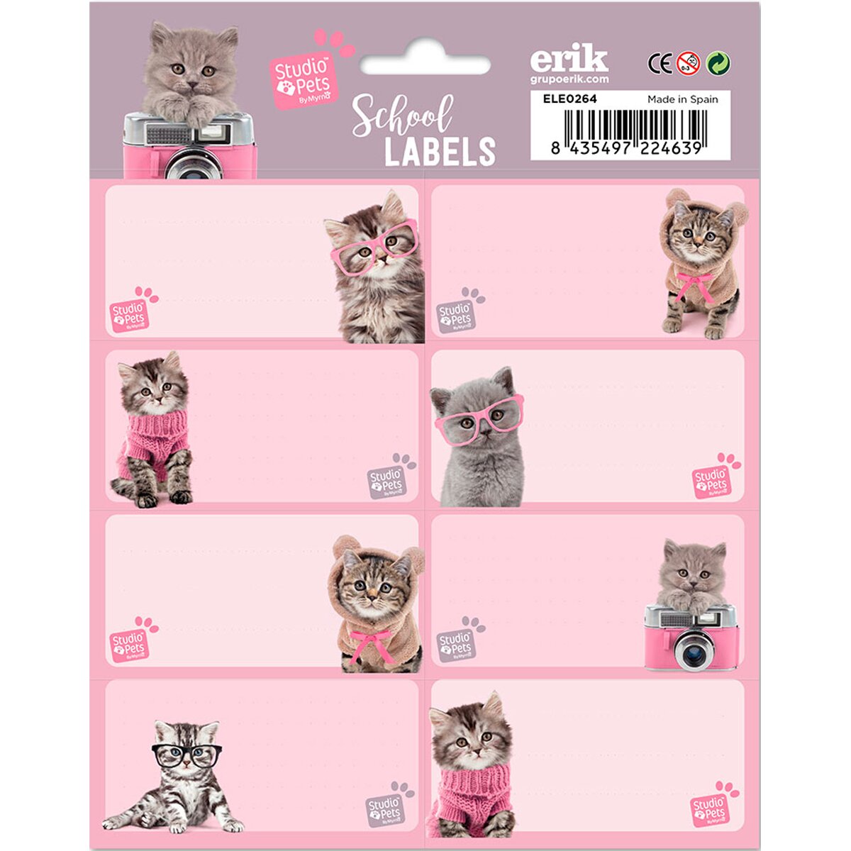 Pack de 16 Etiquetas Escolares Grupo Erik Studio Pets Cats 2019 Rosa e Malva Rosa-2