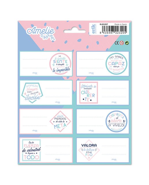 Pack de 16 Etiquetas Escolares Grupo Erik Amelie Pastel Collection Azuis e Rosa Azul / Rosa-1