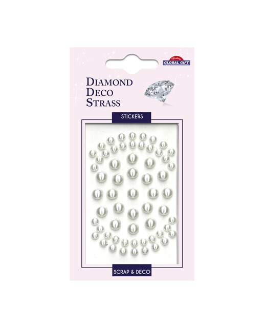 Autocolantes diamante deco strass pérolas pequenas e grandes Global Gift branco Branco / Rosa-1
