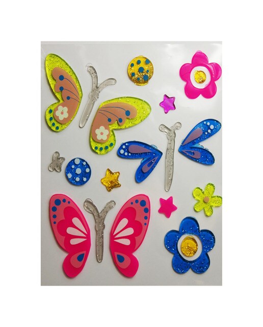 Autocolantes de borboletas em gel deco Global Gift amarelo Amarelo / Azul-3