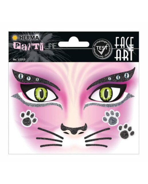 Imagen 0 de Pegatinas face art cat glittery foil Herma rosa