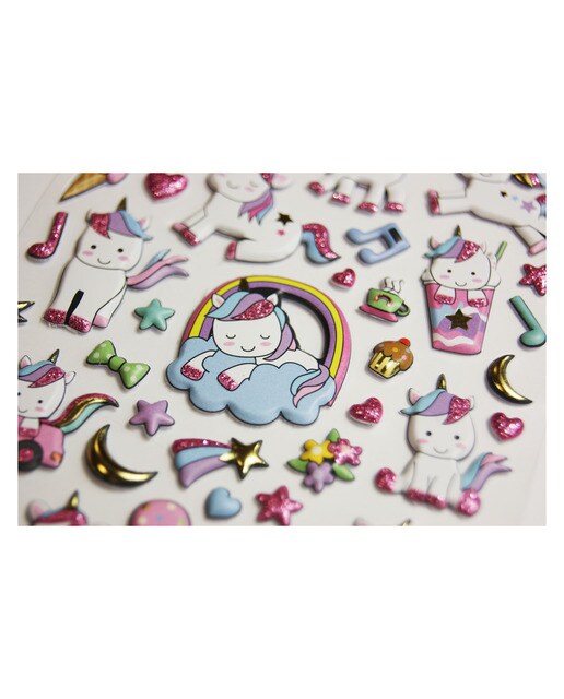 Autocolantes tweeny foamy unicornios glitter Global gift multicolorido Multicolor-1