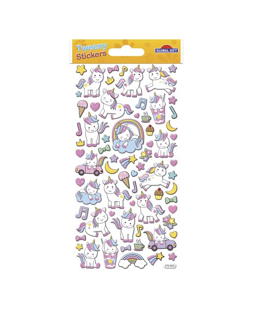 Autocolantes tweeny foamy unicornios glitter Global gift multicolorido Multicolor-2