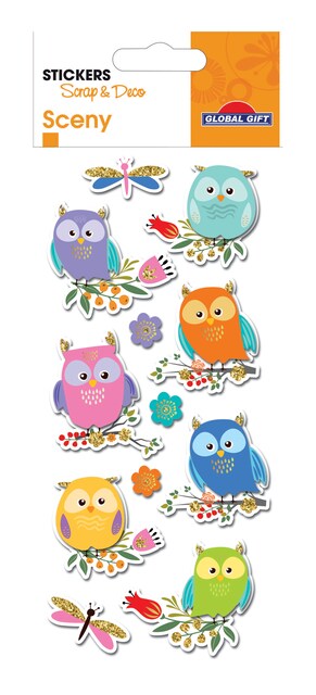 Imagem 0 de Autocolantes Sceny Scrap & Deco Corujas em relevo Global Gift lilás