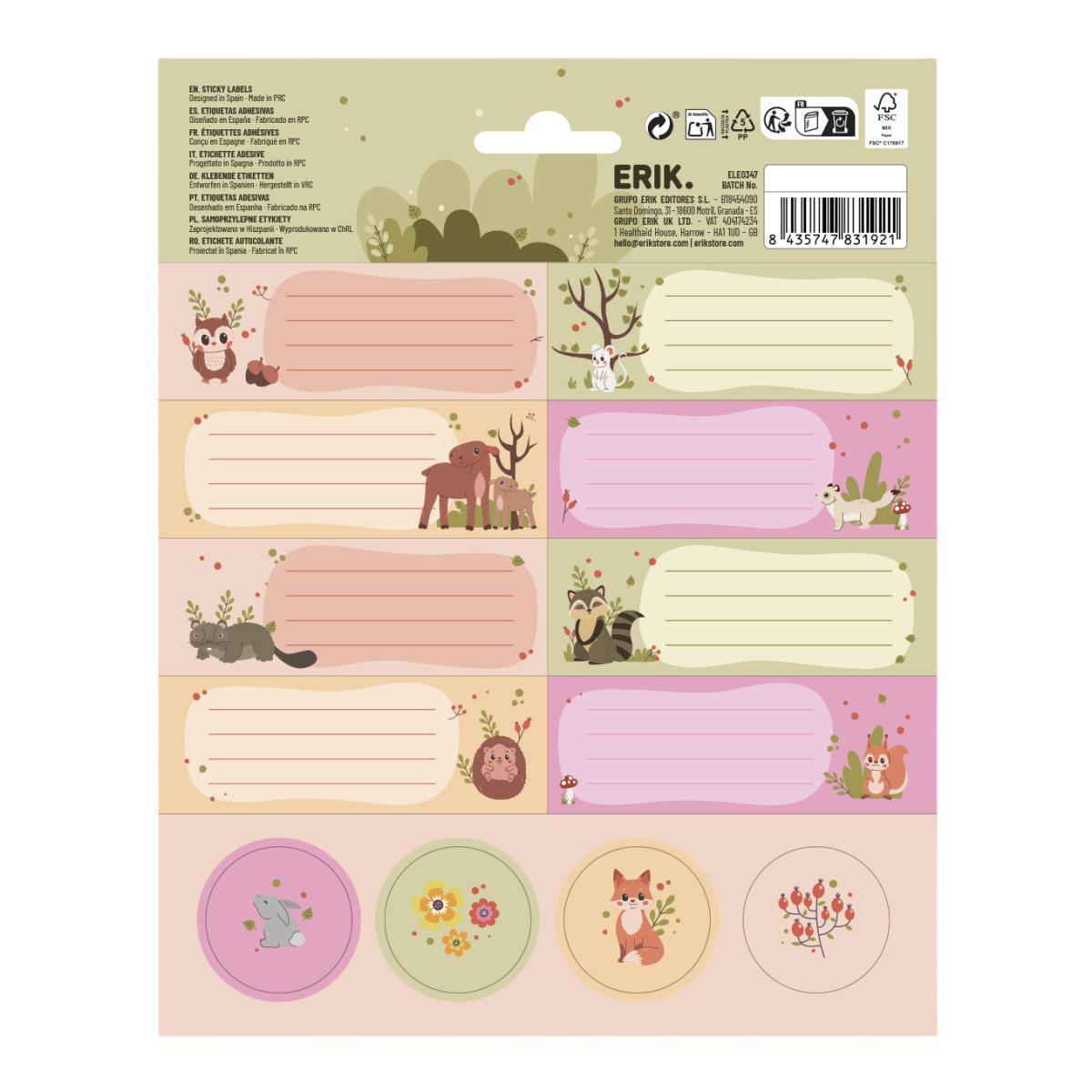 Etiquetas Autocolantes Animais no Bosque Erik - Verde Verde / Rosa-2