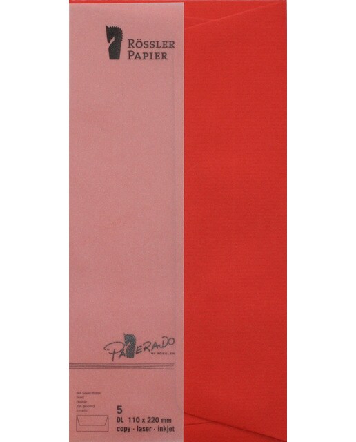 Pack 5 envelopes DL americano interior forrado tomate Rossler 1