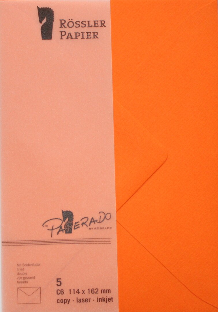 Envelope C6 com interior forrado Rossler laranja 1