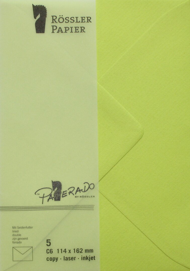 Envelope C6 com interior forrado Rossler verde lima 1