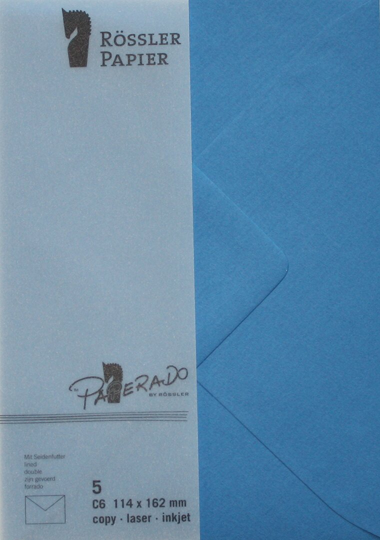 Pack 5 unids. Envelope C6 com interior forrado azulão Rossler 1