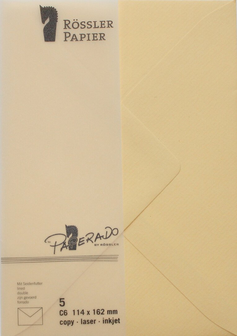 Pack 5 unids. Envelope C6 com interior forrado melão Rossler 1