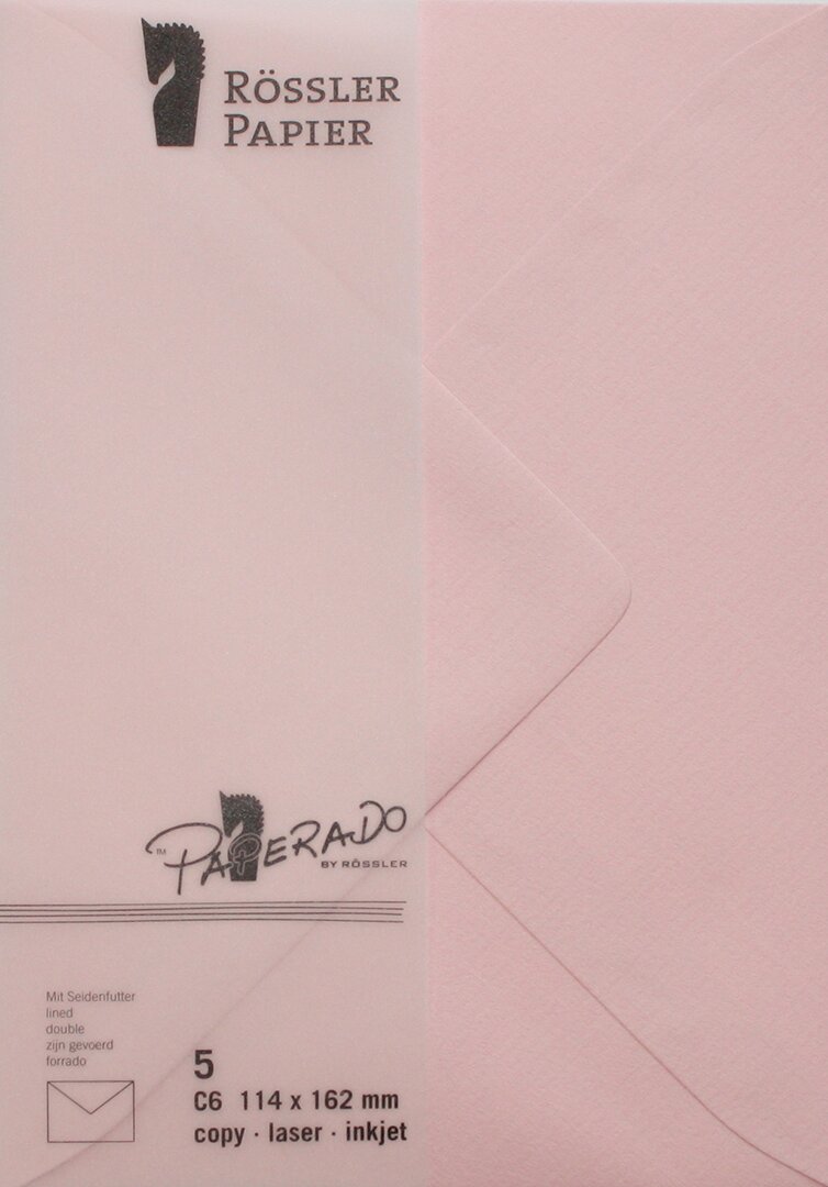 Pack 5 unids. Envelope C6 com interior forrado rosa Rossler 1