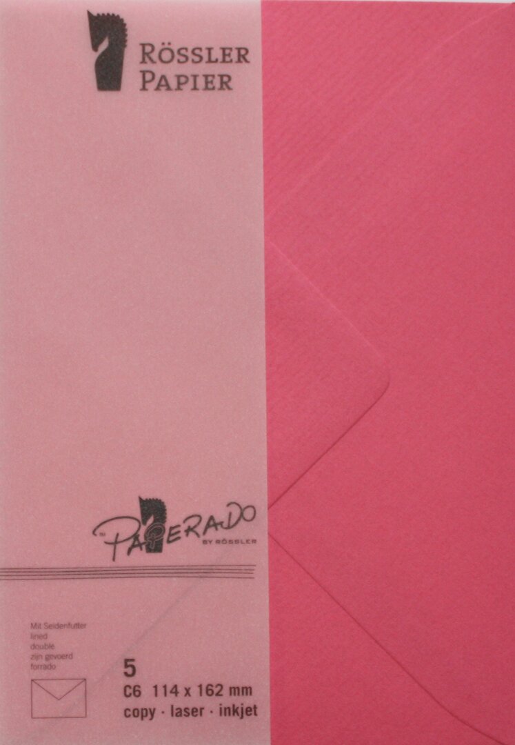 Pack 5 unids. Envelope C6 com interior forrado fúcsia Rossler 1