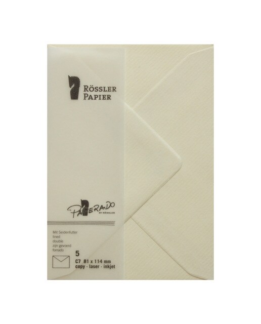 Pack de 5 unid. Envelope C7 com interior forrado creme Rossler 1