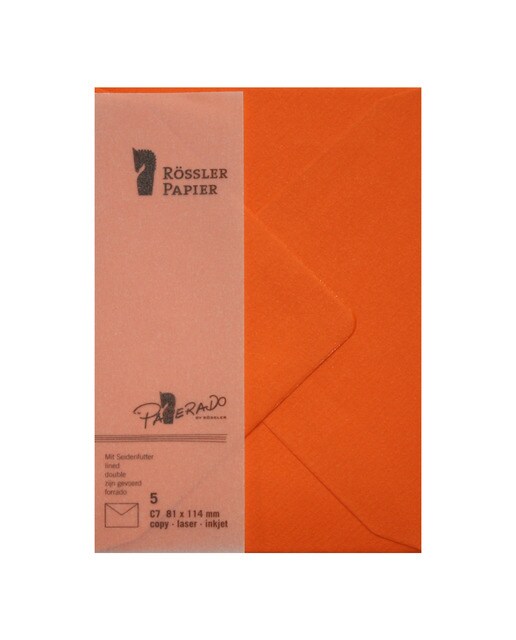 Pack 5 unids. Envelope C7 com interior forrado laranja Rossler 1