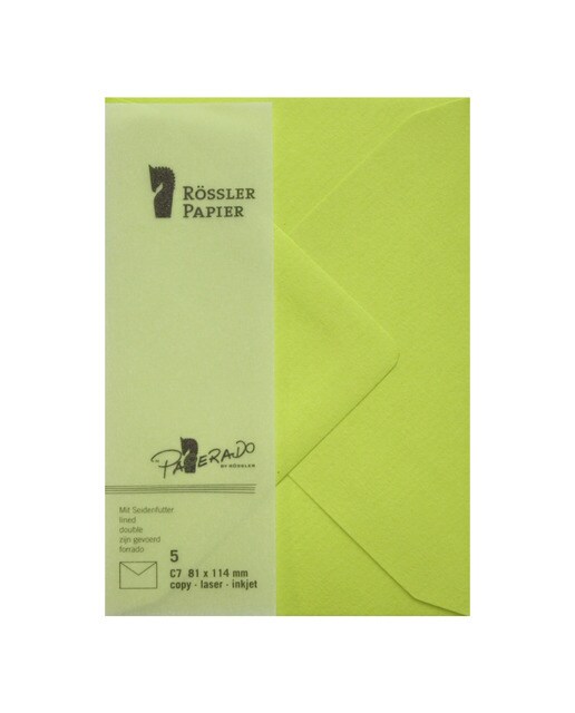 Pack 5 unids. Envelope C7 com interior forrado verde lima Rossler 1