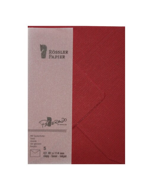 Pack 5 unids. Envelope C7 com interior forrado grená Rossler 1