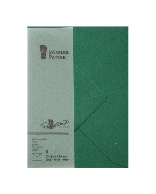 Pack 5 unids. Envelope C7 com interior forrado verde azevinho Rossler 1