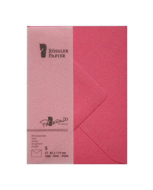 Pack 5 unids. Envelope C7 com interior forrado fúcsia Rossler 1
