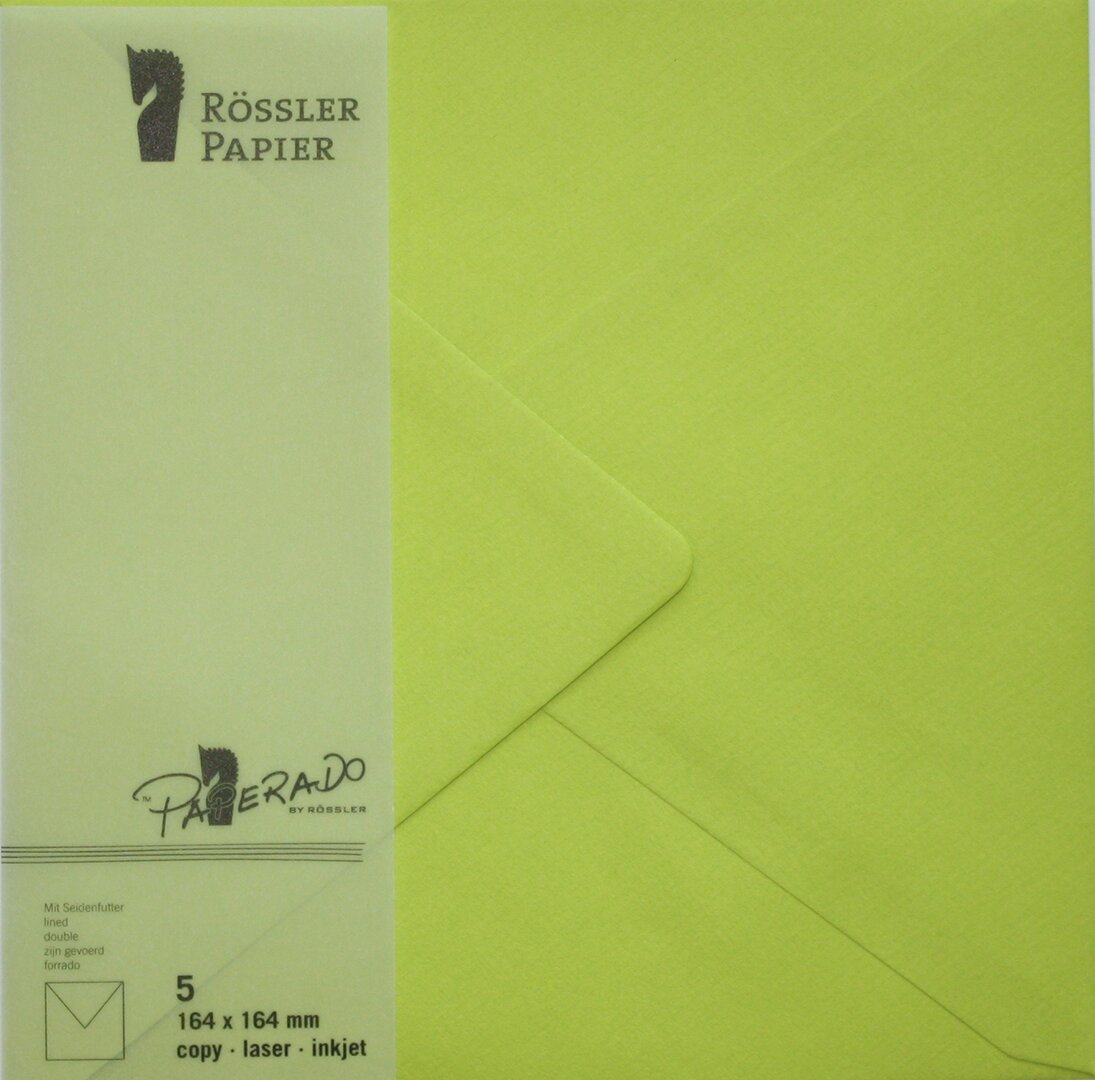 Pack 5 unids. Envelope Quadrado com interior forrado cor verde lima Rossler 1
