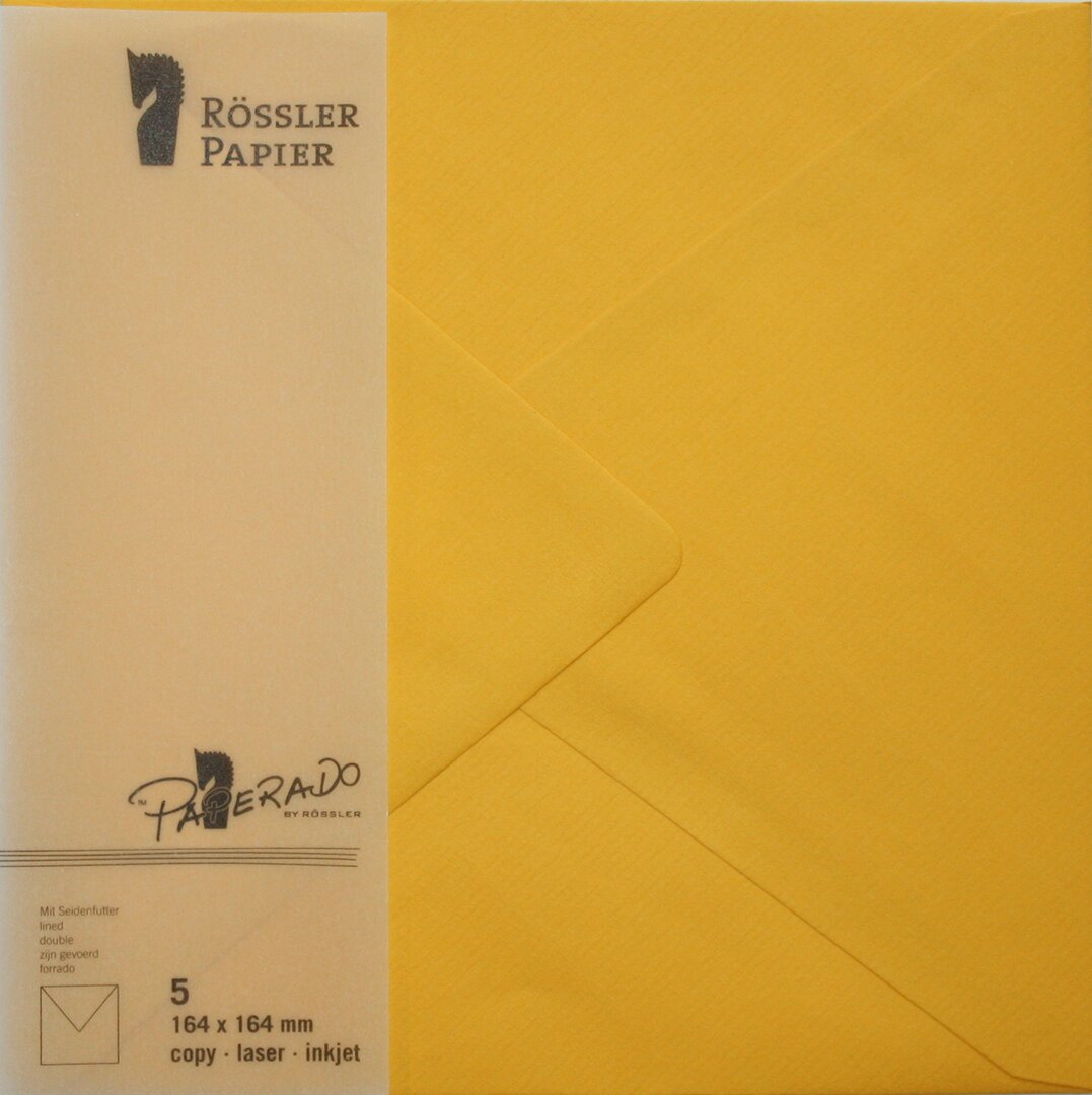 Pack 5 unids. Envelope Quadrado com interior forrado cor gema Rossler 1