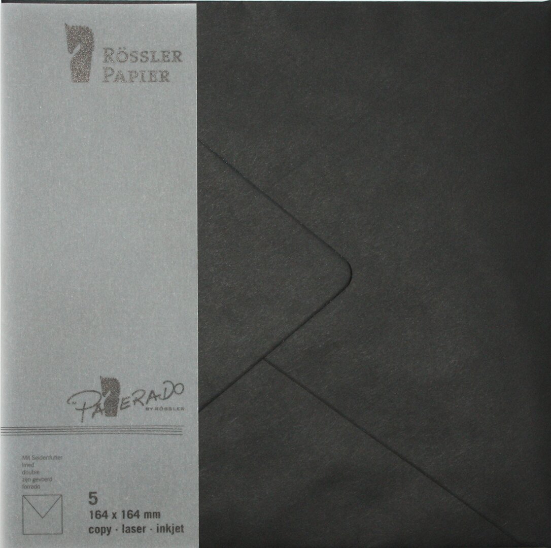 Pack 5 unids. Envelope Quadrado com interior forrado cor preto Rossler 1