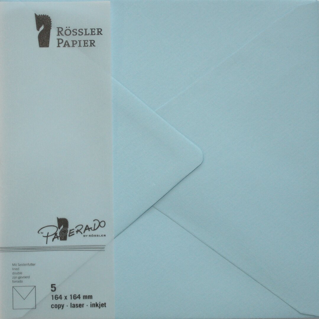 Pack 5 unids. Envelope Quadrado com interior forrado cor azul água Rossler 1