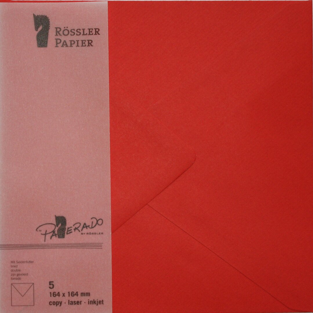 Pack 5 unids. Envelope Quadrado com interior forrado cor vermelho tomate Rossler 1