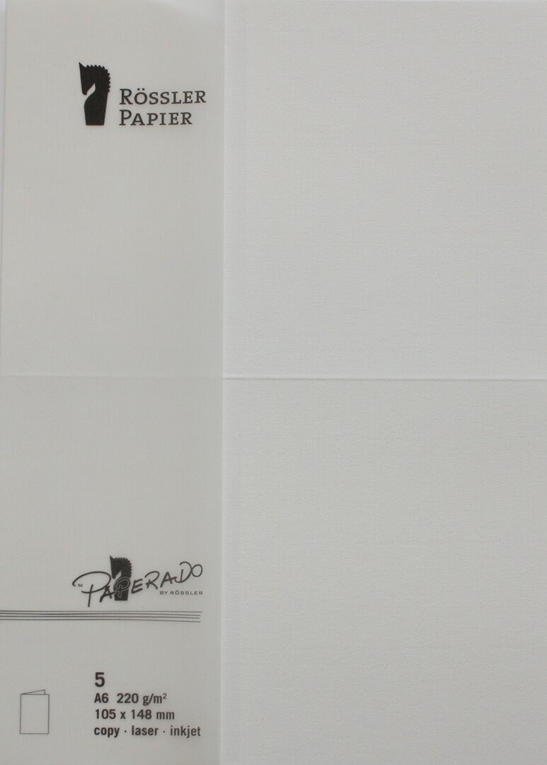 Pack de 5 unid. Cartão Duplo A6 cor branca Rossler 1
