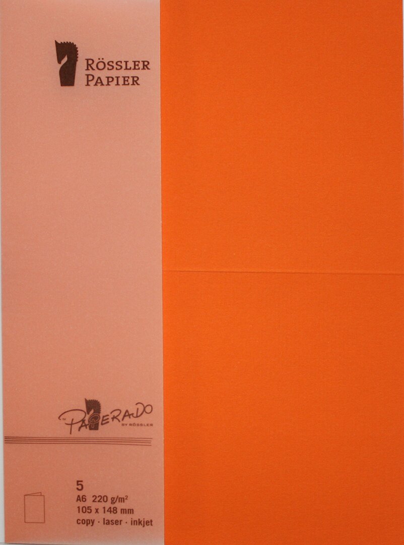 Pack 5 unids. Cartão Duplo A6 cor laranja Rossler 1