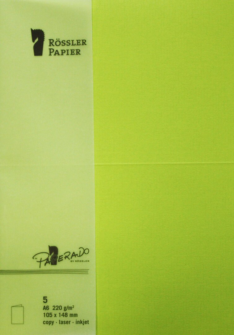 Pack 5 unids. Cartão Duplo A6 cor verde lima Rossler 1