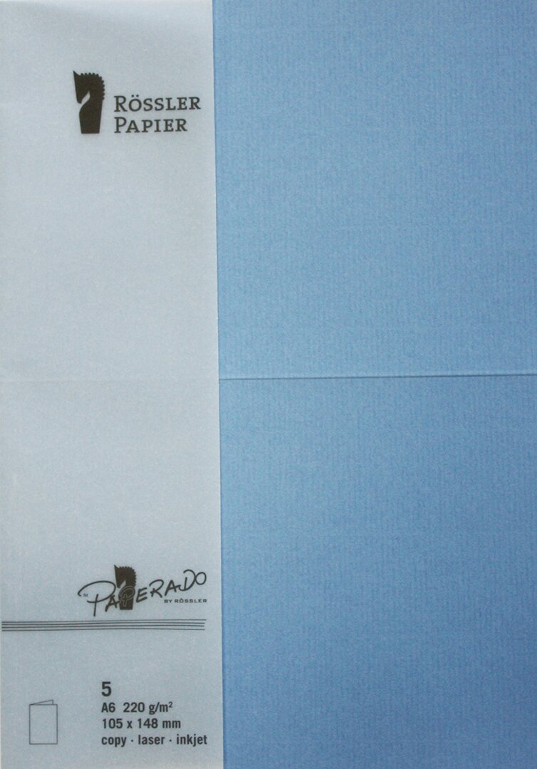 Pack 5 unids. Cartão Duplo A6 cor azul Rossler 1