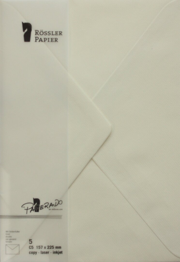 Pack 5 unids. Envelope C5 com interior forrado creme Rossler 1