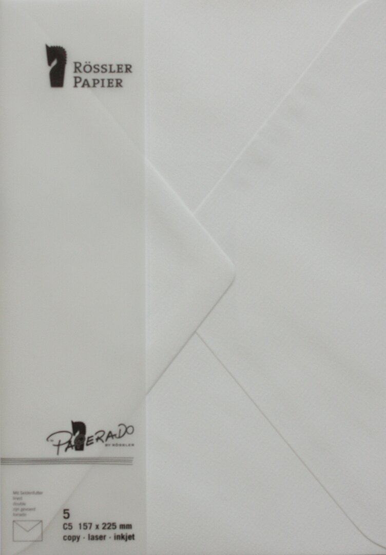 Pack 5 unids. Envelope C5 com interior forrado branco Rossler 1