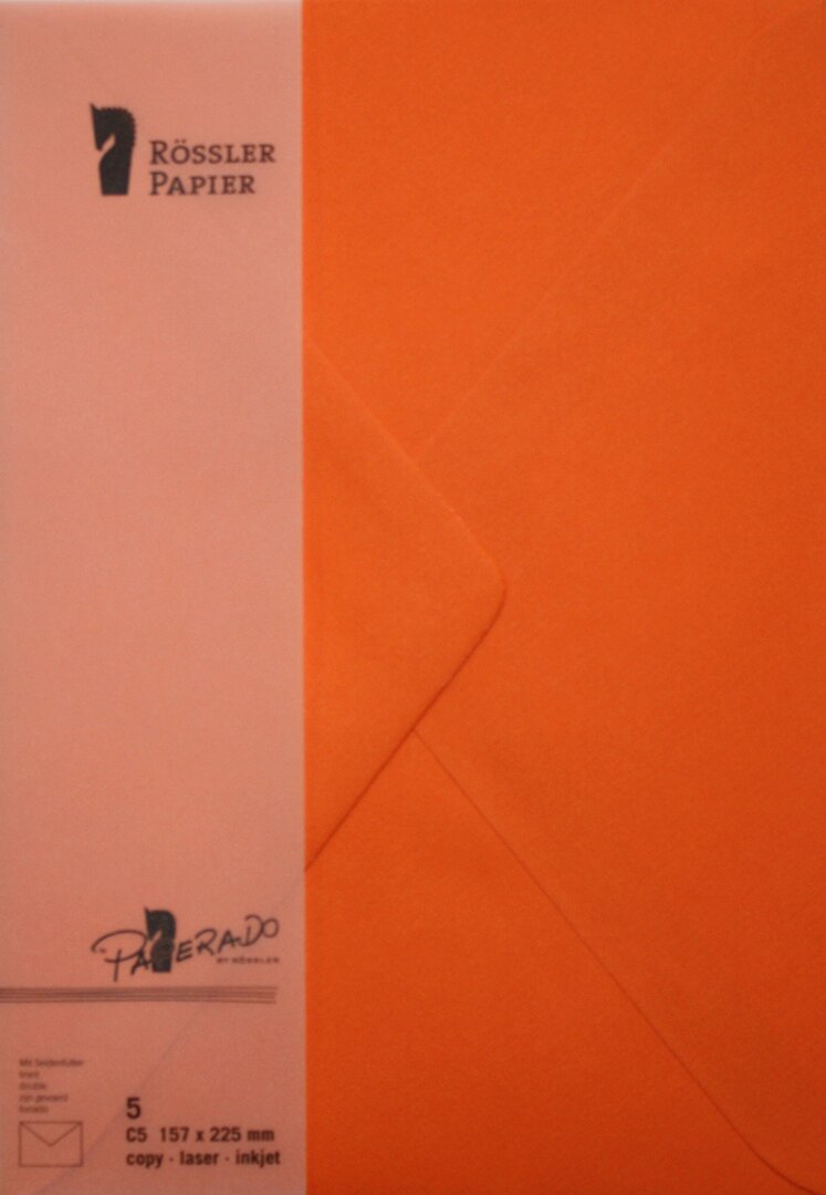 Pack 5 unids. Envelope C5 com interior forrado laranja Rossler 1