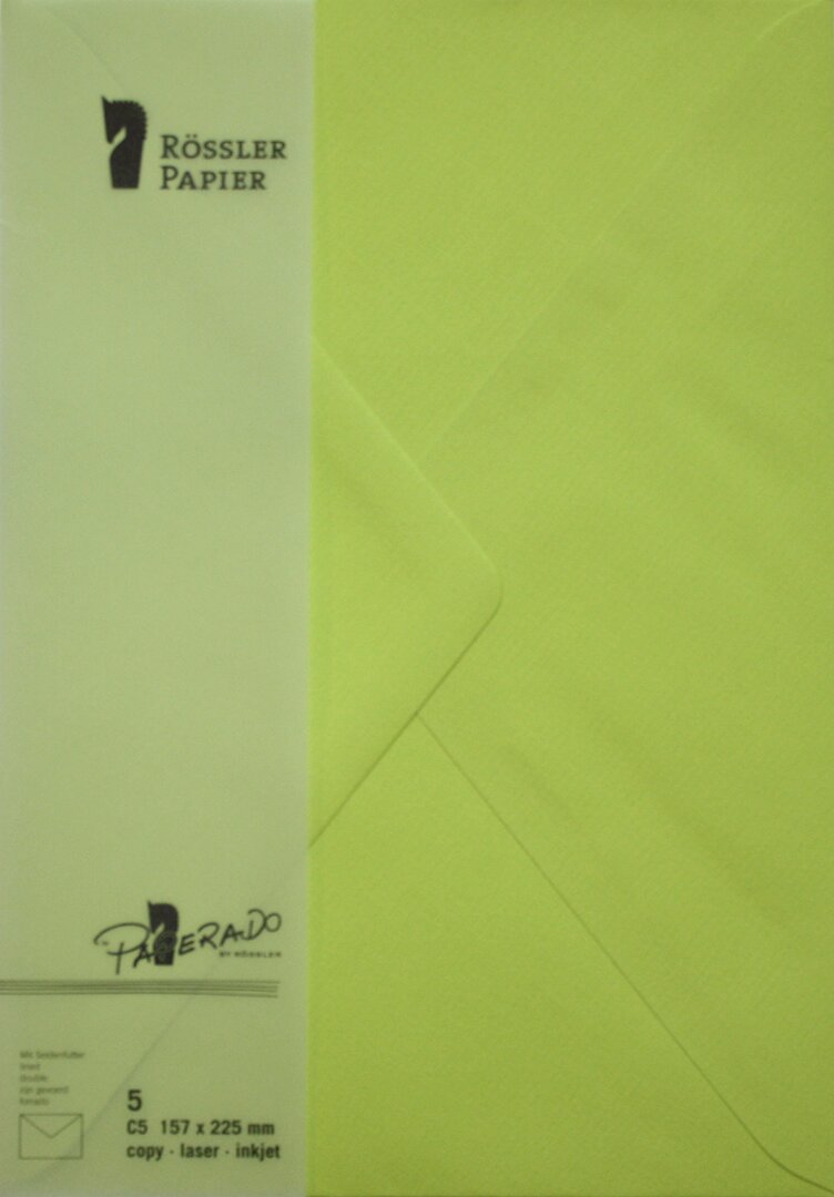 Pack 5 unids. Envelope C5 com interior forrado verde lima Rossler 1