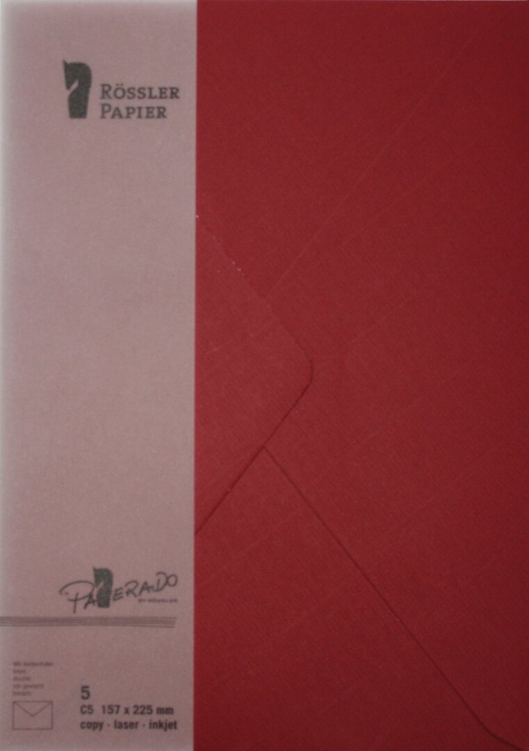 Pack de 5 unid. Envelope C5 com interior forrado grená Rossler 1