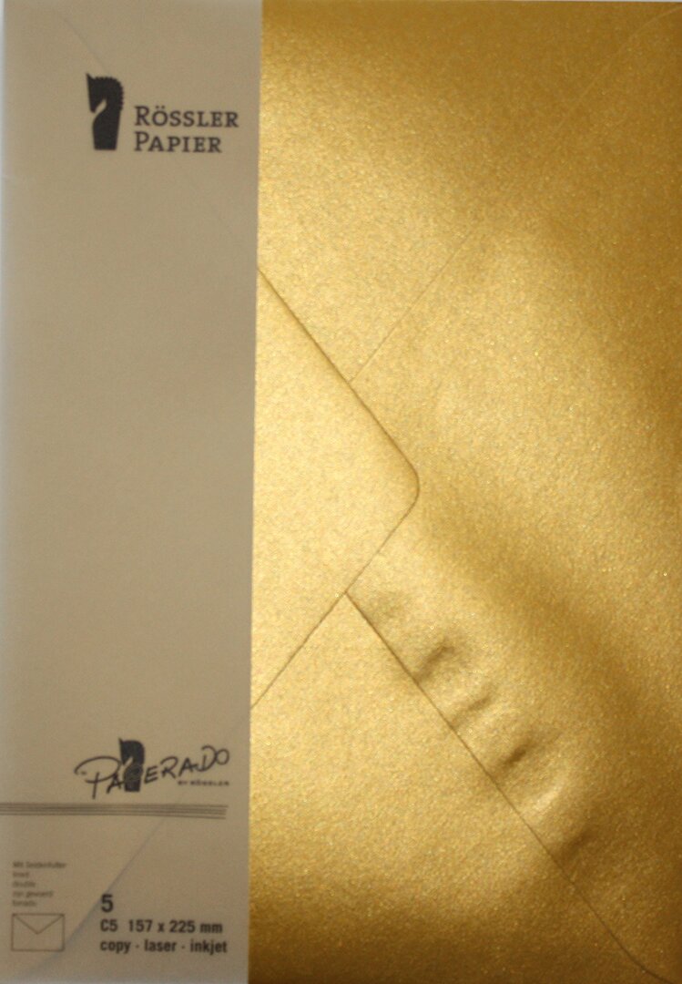 Pack 5 unids. Envelope C5 dourado Rossler 1