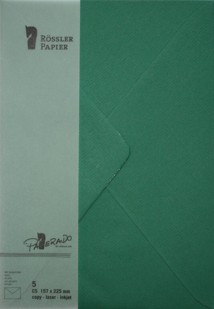 Pack 5 unids. Envelope C5 com interior forrado verde azevinho Rossler 1